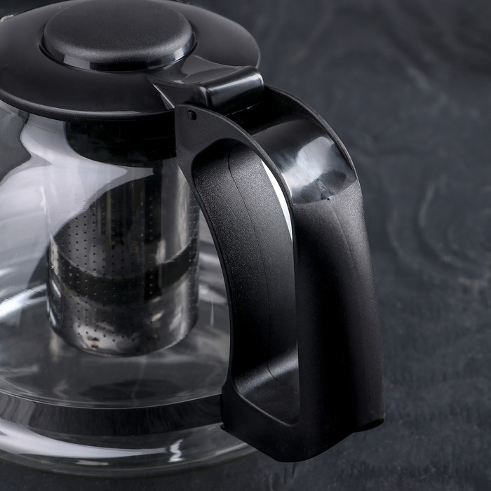 Чайник стеклянный заварочный «Иллюзия», 1,6 л, с металлическим ситом, цвет чёрный - фото 4 - id-p199590334