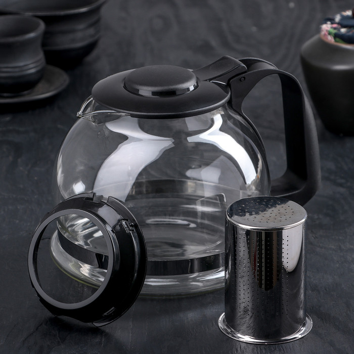 Чайник стеклянный заварочный «Иллюзия», 1,6 л, с металлическим ситом, цвет чёрный - фото 5 - id-p199590334