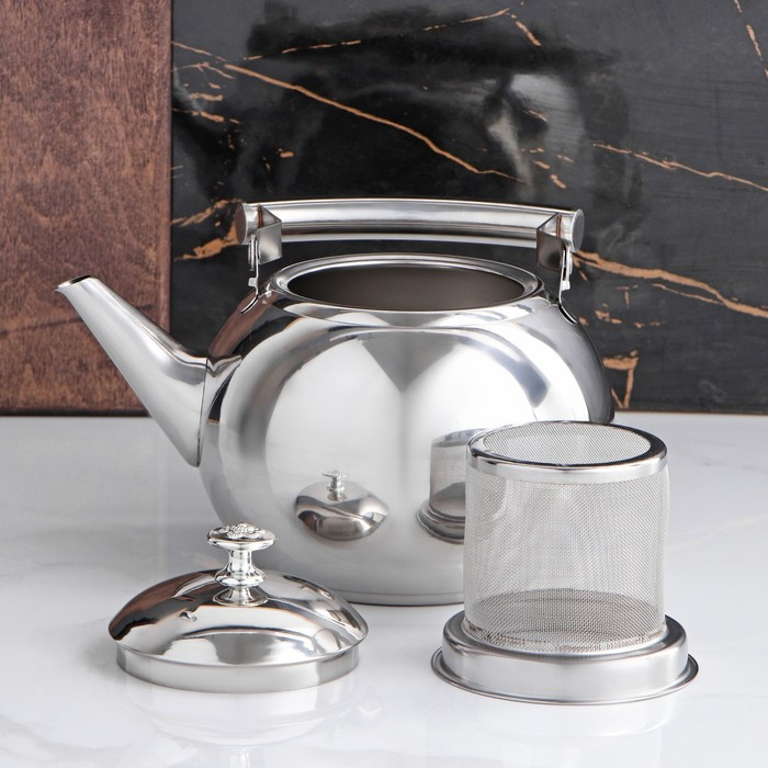 Чайник из нержавеющей стали «Жуан», 1,15 л, металлическое сито, цвет хромированный - фото 4 - id-p199590342