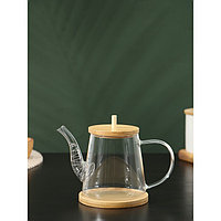Чайник стеклянный заварочный с бамбуковой крышкой и металлическим фильтром BellaTenero «Бамбук», 600 мл,