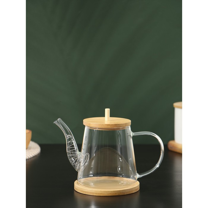 Чайник стеклянный заварочный с бамбуковой крышкой и металлическим фильтром BellaTenero «Бамбук», 600 мл, - фото 1 - id-p199590374