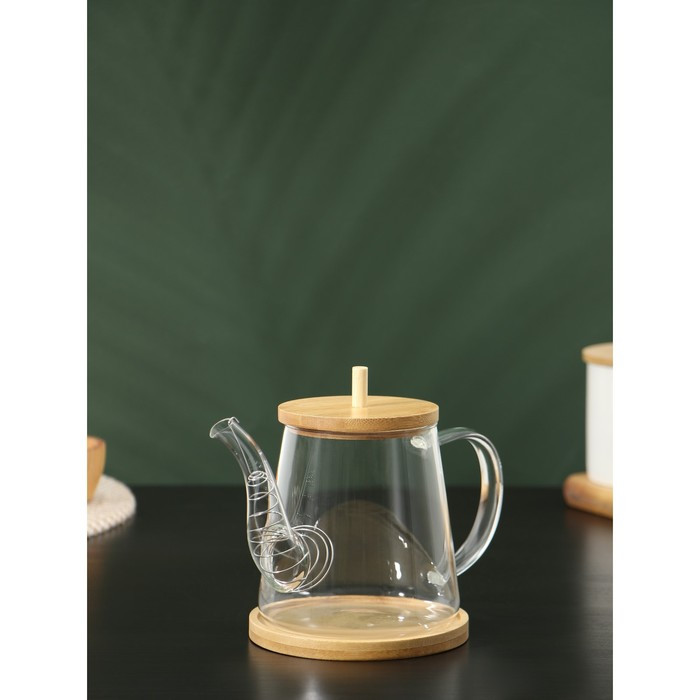 Чайник стеклянный заварочный с бамбуковой крышкой и металлическим фильтром BellaTenero «Бамбук», 600 мл, - фото 2 - id-p199590374