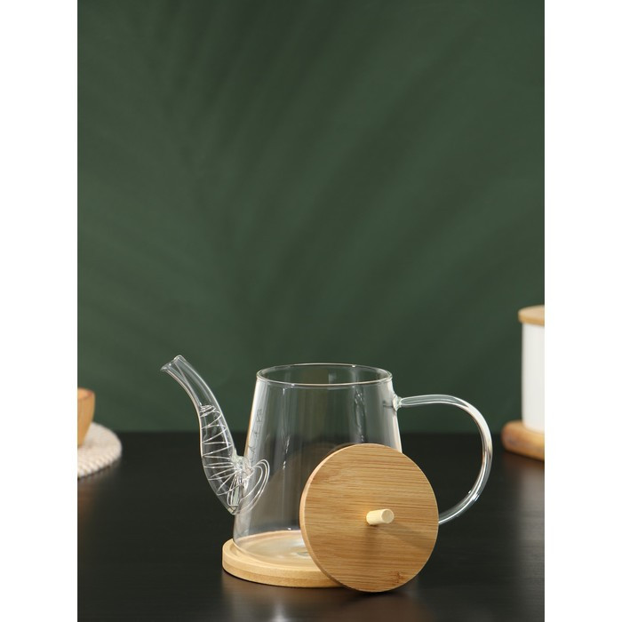 Чайник стеклянный заварочный с бамбуковой крышкой и металлическим фильтром BellaTenero «Бамбук», 600 мл, - фото 3 - id-p199590374