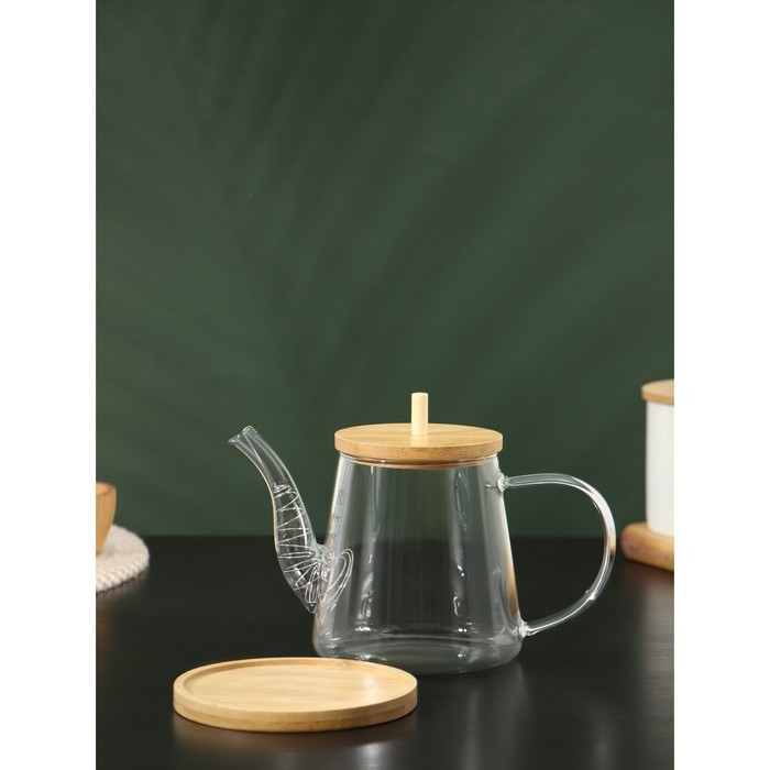 Чайник стеклянный заварочный с бамбуковой крышкой и металлическим фильтром BellaTenero «Бамбук», 600 мл, - фото 4 - id-p199590374