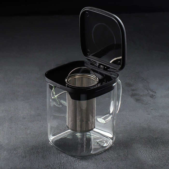 Чайник стеклянный заварочный «Кватро», 1 л, с металлическим ситом, цвет чёрный - фото 2 - id-p199590375