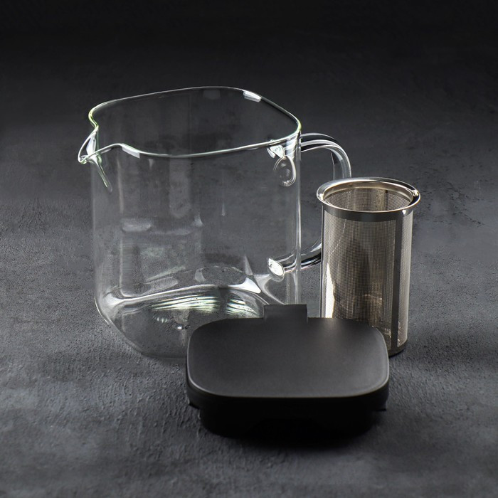 Чайник стеклянный заварочный «Кватро», 1 л, с металлическим ситом, цвет чёрный - фото 3 - id-p199590375