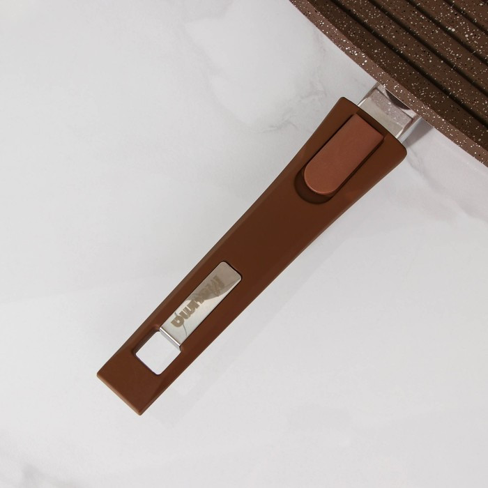 Сковорода-гриль «Гранит», 26×26 см, съёмная ручка, стеклянная крышка, антипригарное покрытие, цвет коричневый - фото 4 - id-p199589384