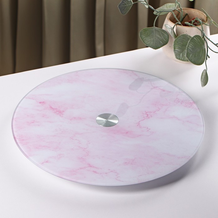 Подставка стеклянная для торта вращающаяся Доляна «Марбл розовый», d=32 см, цвет розовый - фото 1 - id-p199591443