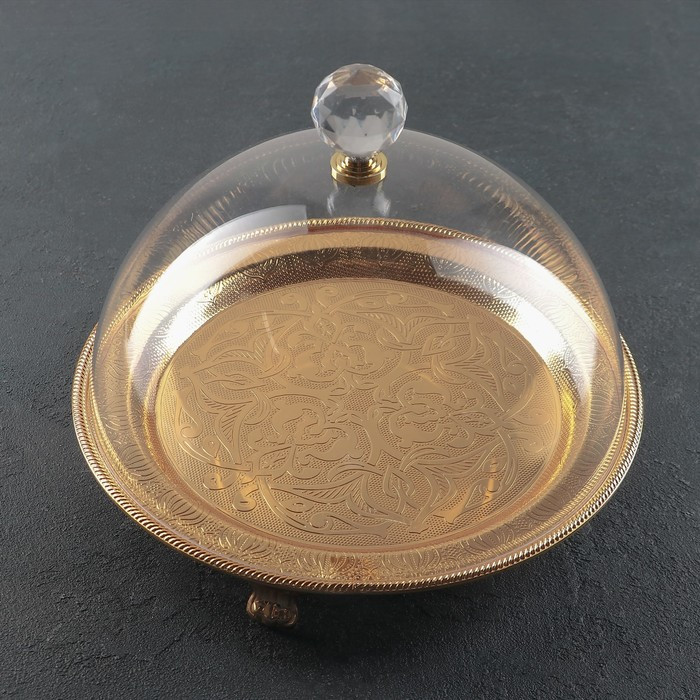 Тортовница с крышкой-клош, 32×21,5 см, (d десерта до 24 см), цвет металла золотой - фото 1 - id-p199591507