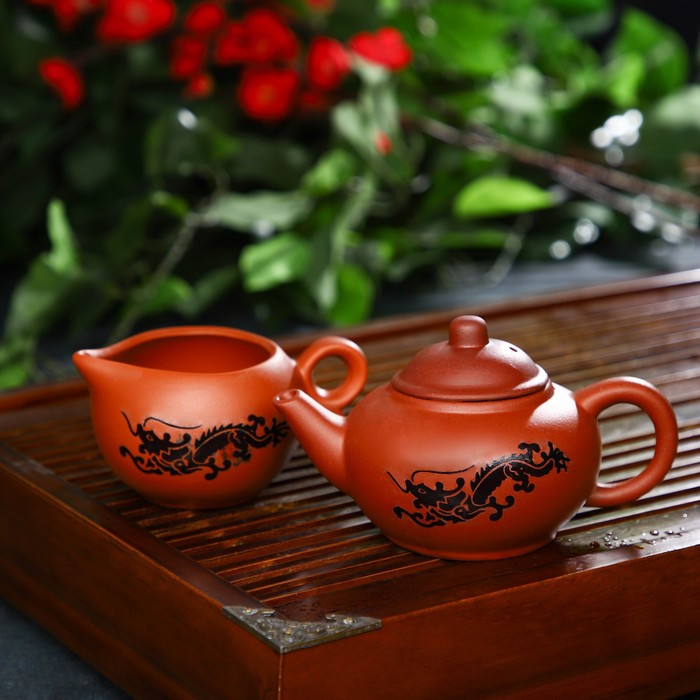 Набор для чайной церемонии керамический «Дракон», 10 предметов: 8 пиал 35 мл, чайник 200 мл, чахай 150 мл, - фото 2 - id-p199589528