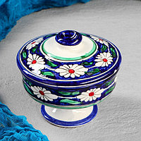 Сахарница Риштанская Керамика "Цветы", 250 мл, синяя