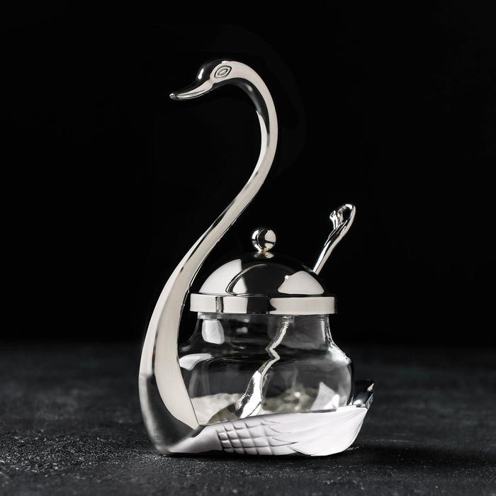 Сахарница «Лебедь», 150 мл, 11,5×8×16 см, с ложкой, цвет металла серебряный - фото 1 - id-p199590693