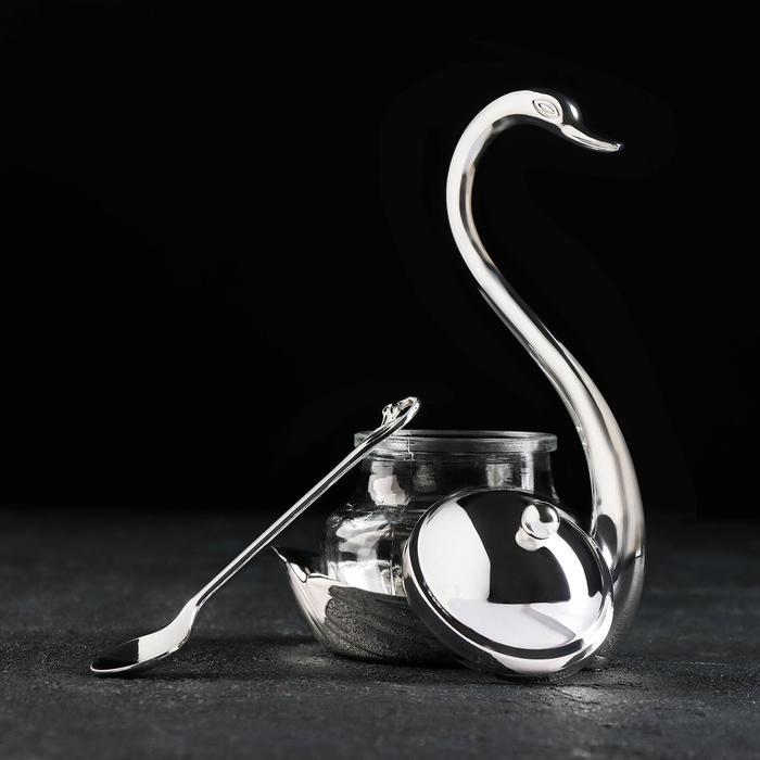 Сахарница «Лебедь», 150 мл, 11,5×8×16 см, с ложкой, цвет металла серебряный - фото 2 - id-p199590693