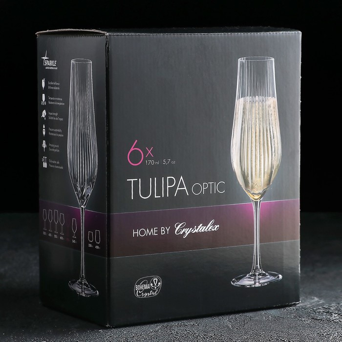 Набор бокалов для шампанского Bohemia Crystal «Тулипа», 170 мл, 6 шт - фото 2 - id-p199589848