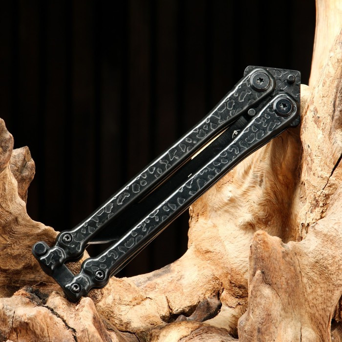 Нож-бабочка "Богомол" черный, сталь - 440, рукоять - сталь, 20 см - фото 2 - id-p199594754