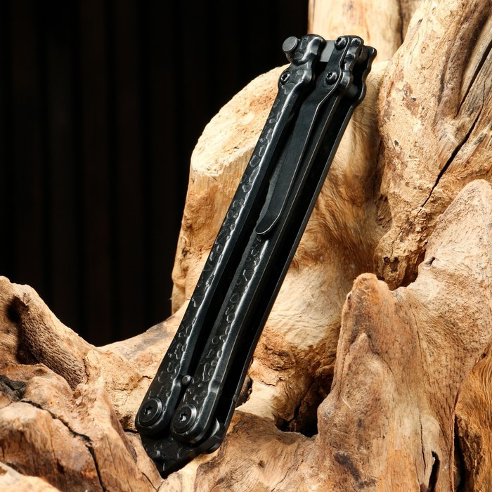 Нож-бабочка "Богомол" черный, сталь - 440, рукоять - сталь, 20 см - фото 7 - id-p199594754