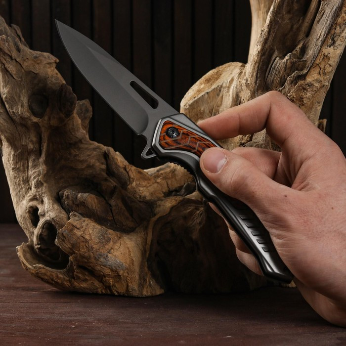 Нож складной "Хищник" полуавтоматический, накладка из дерева, 22см, клинок 9,3см - фото 9 - id-p199594756