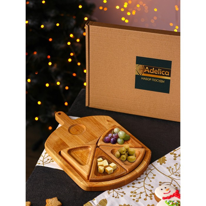 Подарочный набор посуды Adelica «Сырная мозайка», доска разделочная 35×22 см, менажницы 4 шт, 12,5×9 см, - фото 1 - id-p199591807