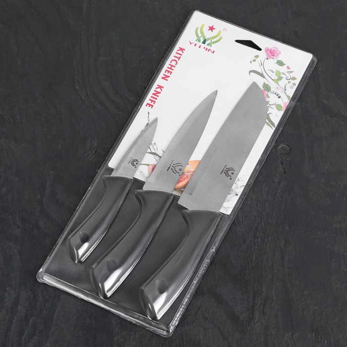 Набор кухонных ножей «Энеолит», 3 предмета: лезвие 8,5 см, 15 см, 17 см, цвет чёрный - фото 3 - id-p199596717