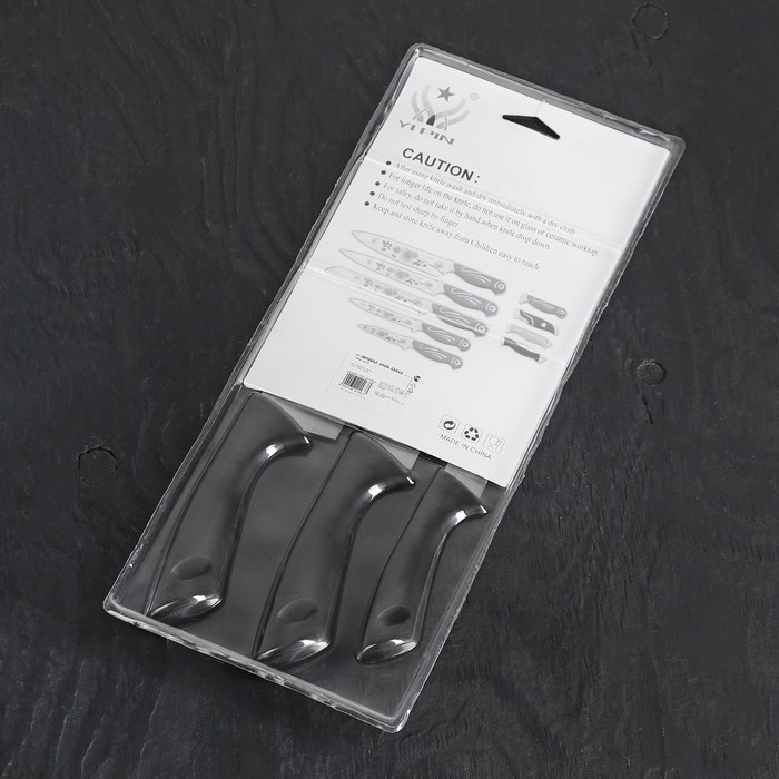Набор кухонных ножей «Энеолит», 3 предмета: лезвие 8,5 см, 15 см, 17 см, цвет чёрный - фото 4 - id-p199596717