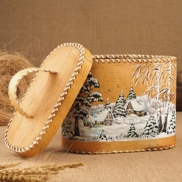 Хлебница «Зима», с росписью, 24×16×20 см, микс, береста - фото 4 - id-p199591989