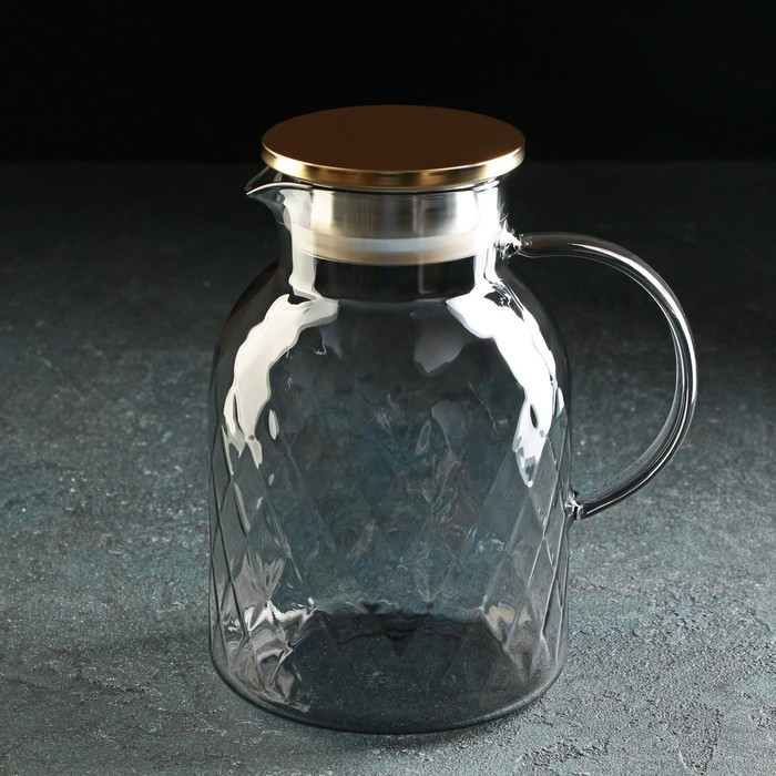 Набор питьевой из стекла Magistro «Дарк. Ромб», 5 предметов: кувшин 1,6 л, 4 кружки 350 мл, цвет серый - фото 3 - id-p199596810