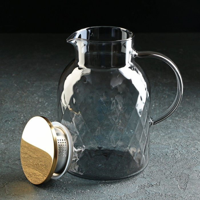 Набор питьевой из стекла Magistro «Дарк. Ромб», 5 предметов: кувшин 1,6 л, 4 кружки 350 мл, цвет серый - фото 4 - id-p199596810