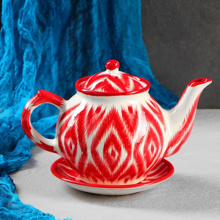 Набор чайный Риштанская керамика "Атлас", 9 предметов (чайник-0,8л,пиалы-0,5/0,3л) - фото 4 - id-p199590976