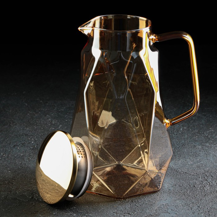 Набор питьевой из стекла Magistro «Голден. Льдинка», 5 предметов: кувшин 1,5 л, 4 кружки 350 мл, цвет золотой - фото 4 - id-p199596818