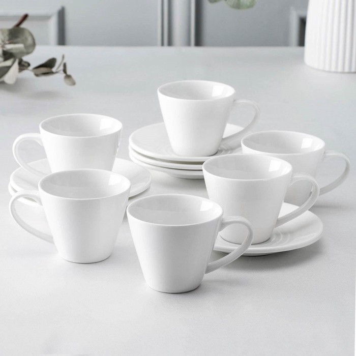 Набор фарфоровый чайный на 6 персон Wilmax, 12 предметов: 6 чашек 180 мл, 6 блюдец d=14 см, цвет белый - фото 1 - id-p199590981