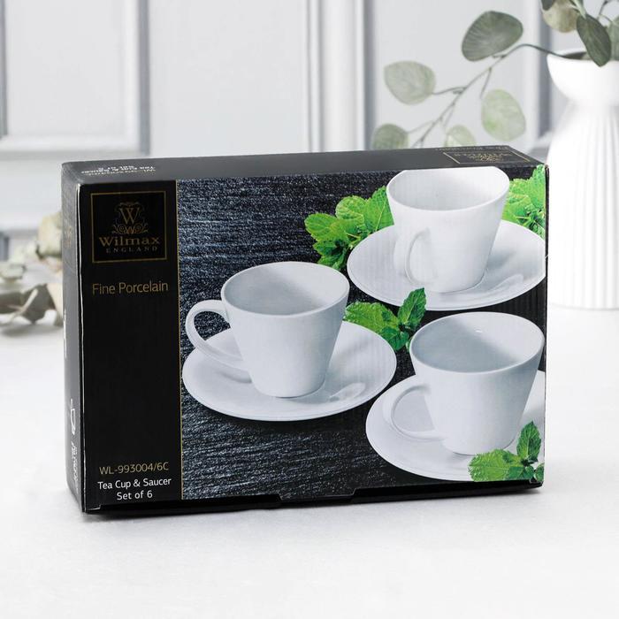 Набор фарфоровый чайный на 6 персон Wilmax, 12 предметов: 6 чашек 180 мл, 6 блюдец d=14 см, цвет белый - фото 4 - id-p199590981