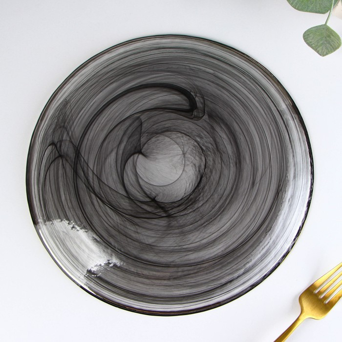 Тарелка стеклянная обеденная «Дымка», d=26,5 см, цвет серый - фото 1 - id-p199593036