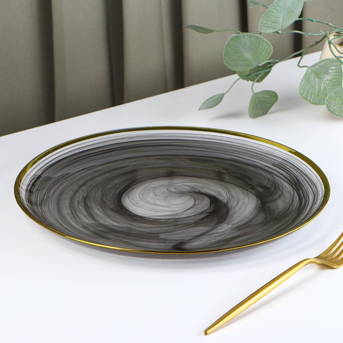 Тарелка стеклянная обеденная «Дымка», d=26,5 см, цвет серый - фото 2 - id-p199593036