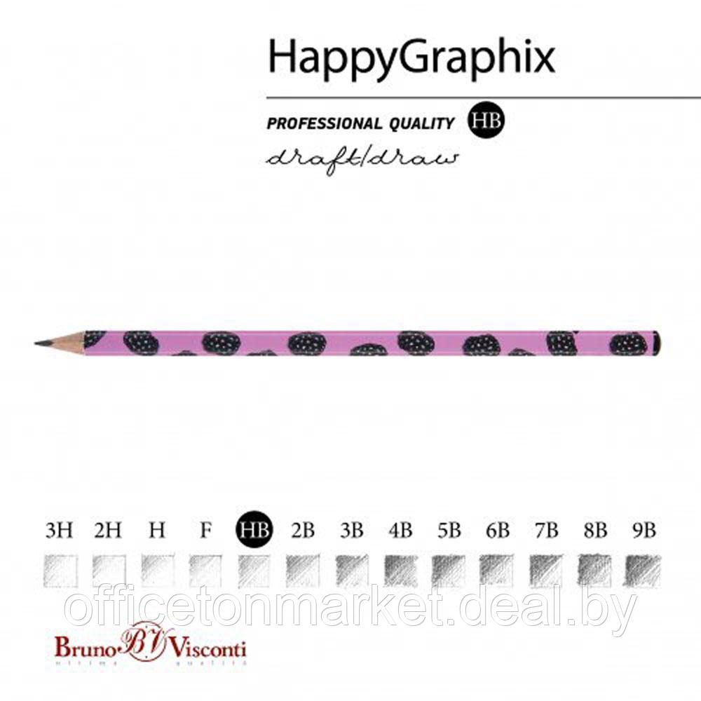 Карандаш чернографитный "HappyGraphix. Ежевика", HВ, без ластика, черный, розовый - фото 2 - id-p199530612
