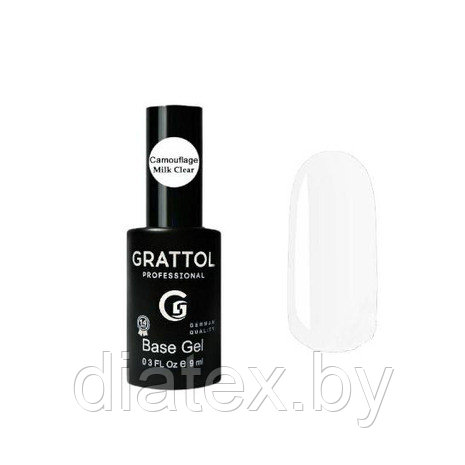 КАМУФЛИРУЮЩАЯ БАЗА MILK CLEAR ДЛЯ ГЕЛЬ-ЛАКА GRATTOL RUBBER BASE  (9 мл)