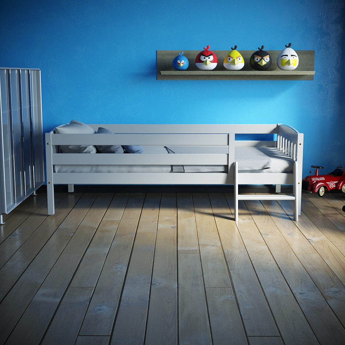 Кровать односпальная с бортиком и лестницей Эрни 80х180 с ящиками - фото 7 - id-p199611927