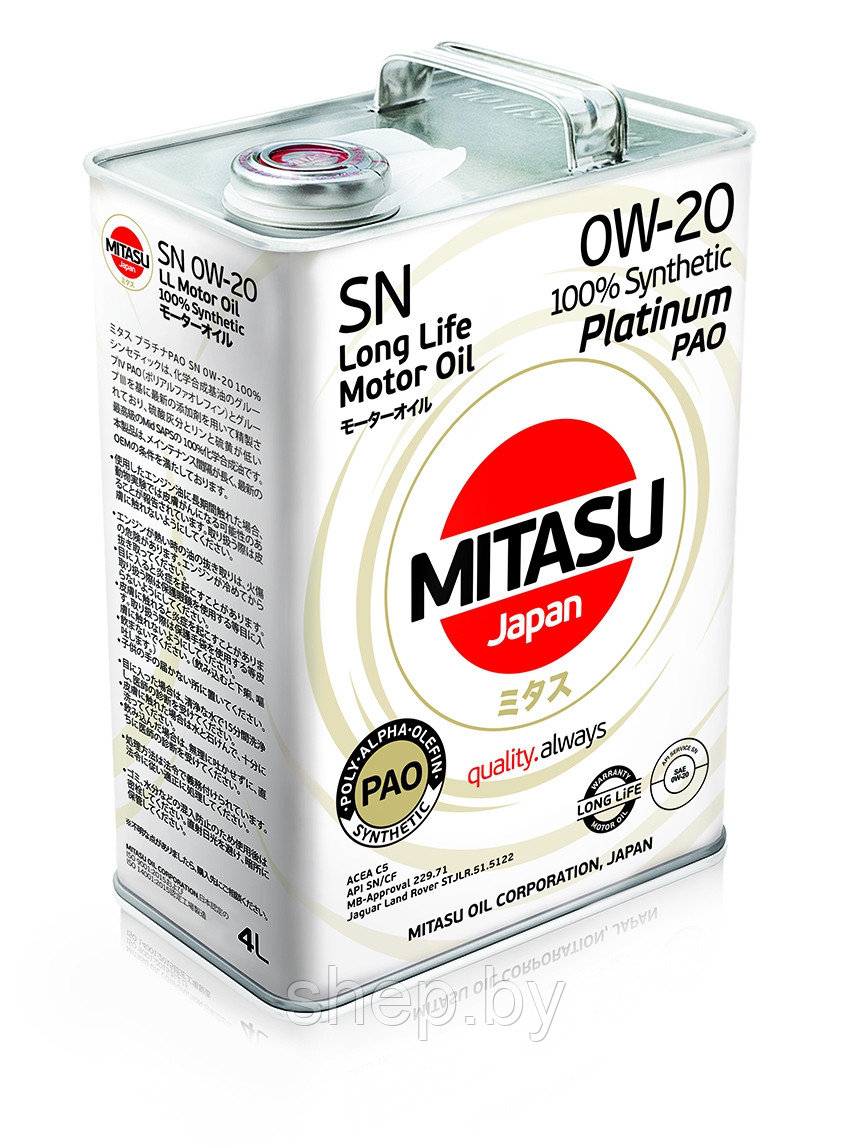 Моторное масло MITASU PLATINUM PAO SN 0W-20  4L