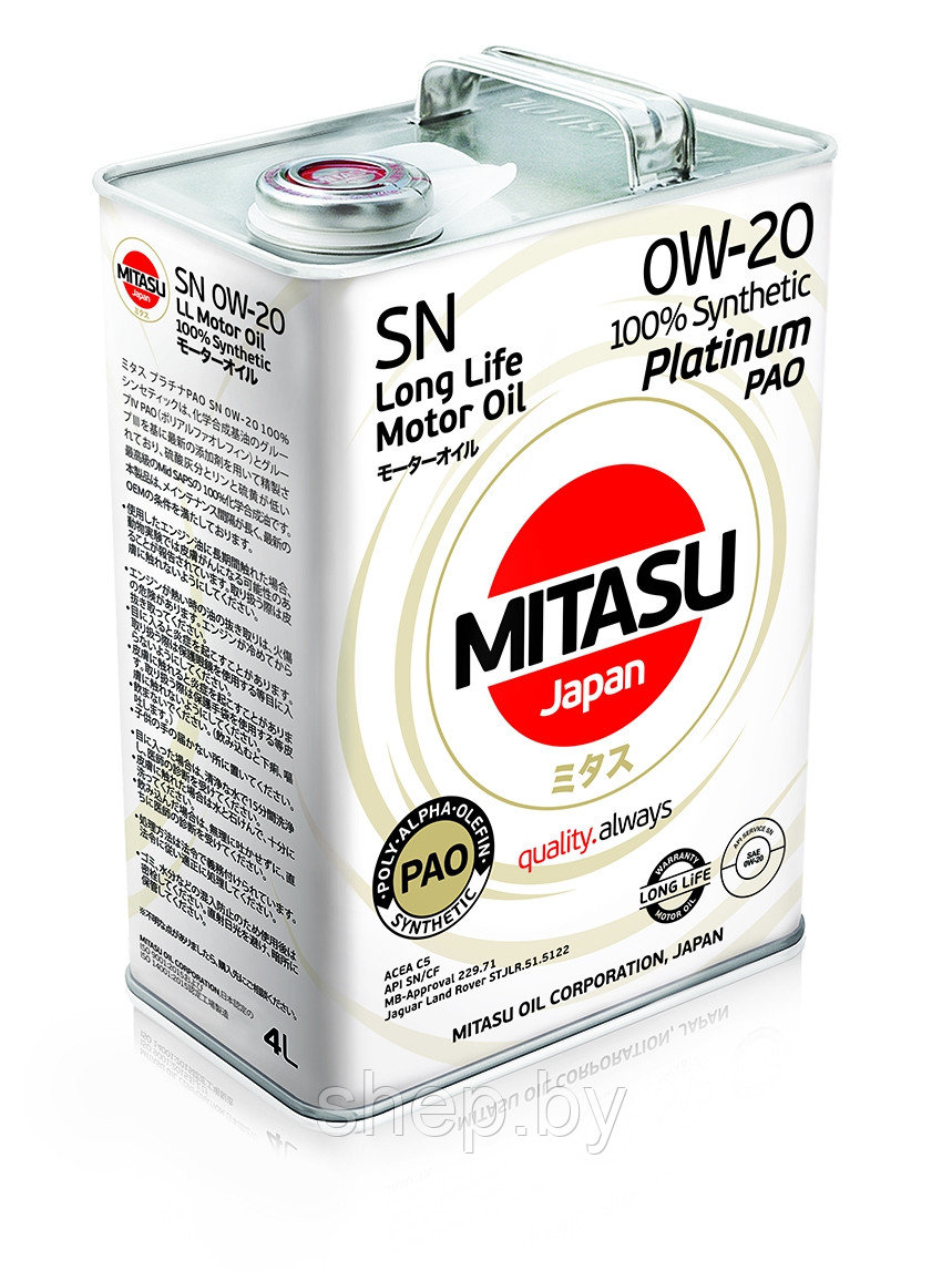 Моторное масло MITASU PLATINUM PAO SN 0W-20 4L - фото 1 - id-p199614251