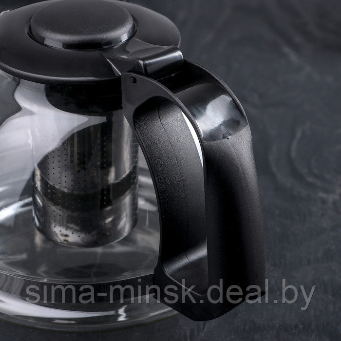 Чайник стеклянный заварочный «Иллюзия», 1,6 л, с металлическим ситом, цвет чёрный - фото 4 - id-p199624697