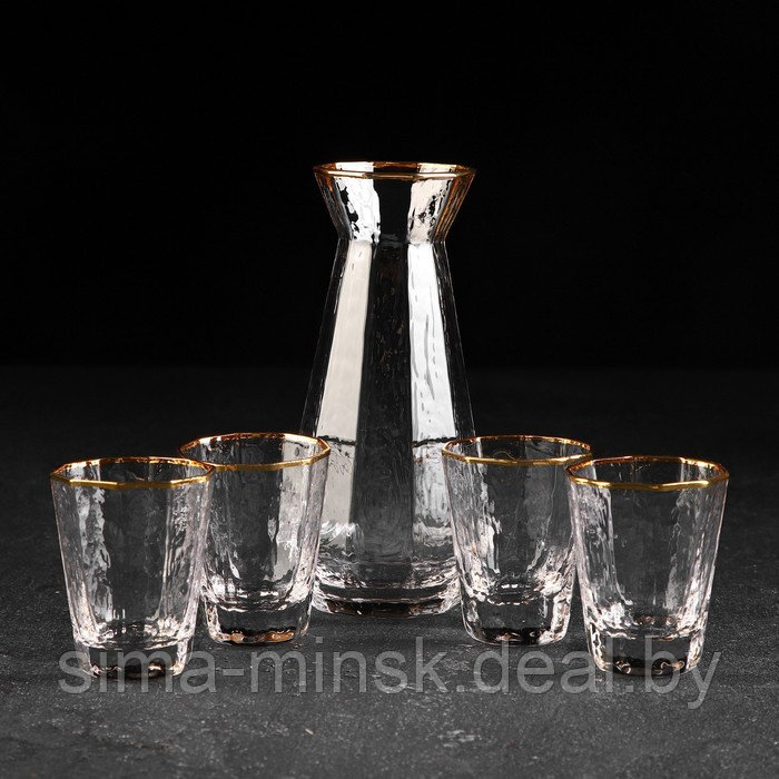 Набор питьевой из стекла «Иней. Золото», 5 предметов: графин 300 мл, стакан 70 мл, 4 шт - фото 1 - id-p199624750