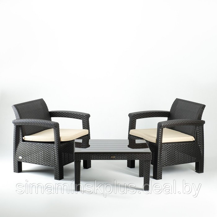 Набор садовой мебели "Калифорния" 3 предмета: 2 кресла, стол, темно-коричневый - фото 1 - id-p199625020