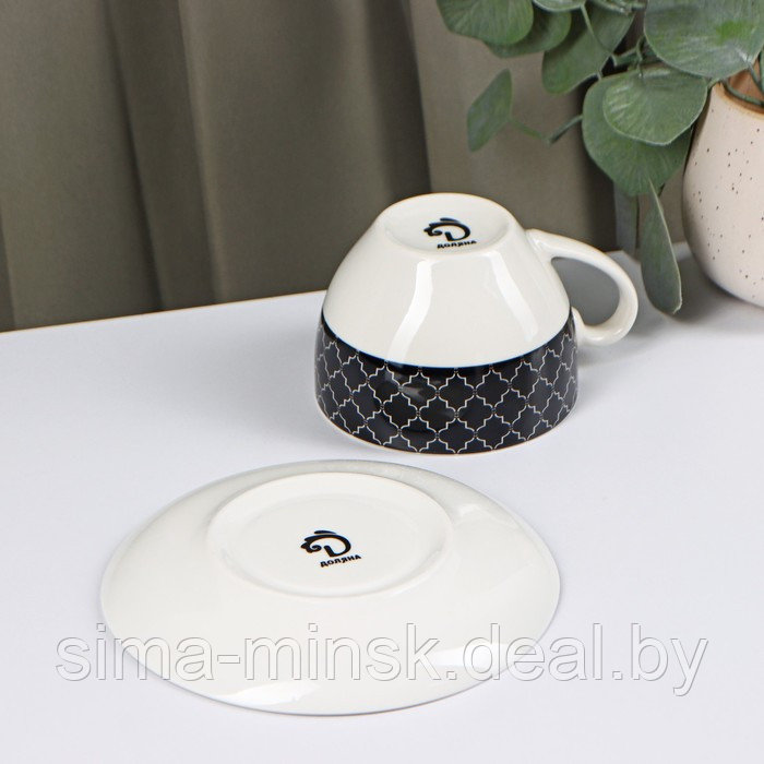 Чайная пара фарфоровая Доляна «Марокко», 2 предмета: чашка 280 мл, блюдце d=15 см, цвет белый и чёрный - фото 3 - id-p199622665