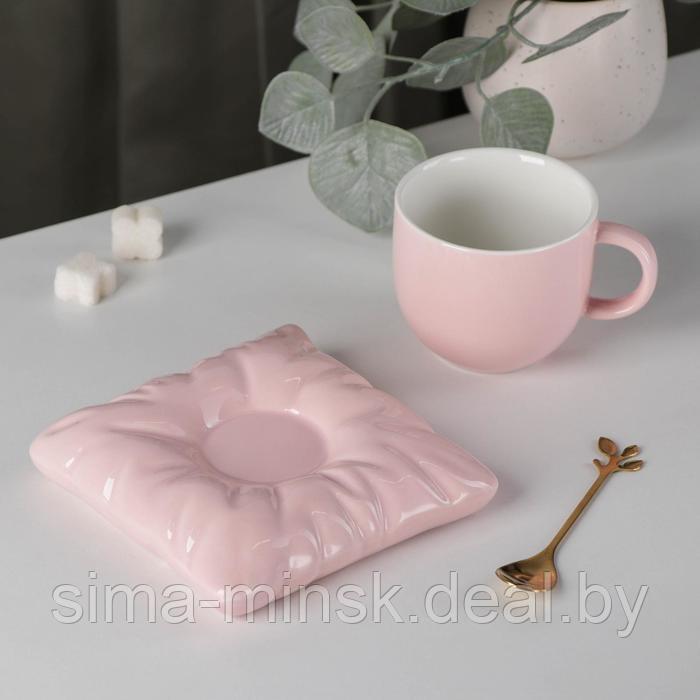 Чайная пара керамическая с ложкой «Зефирка», 2 предмета: чашка 250 мл, блюдце d=13 см, цвет розовый - фото 2 - id-p199622700