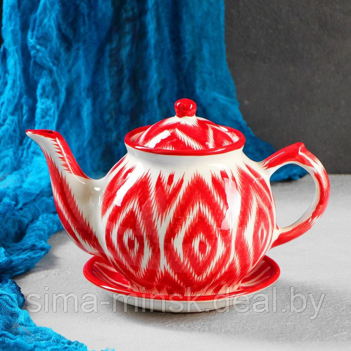 Набор чайный Риштанская керамика "Атлас", 9 предметов (чайник-0,8л,пиалы-0,5/0,3л) - фото 2 - id-p199622728