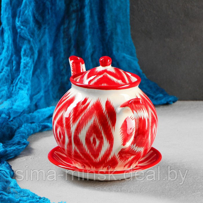 Набор чайный Риштанская керамика "Атлас", 9 предметов (чайник-0,8л,пиалы-0,5/0,3л) - фото 3 - id-p199622728