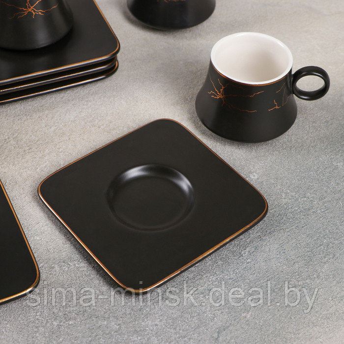 Набор керамический кофейный «Мейси», 12 предметов: 6 чашек 100 мл, 6 блюдец d=11 см, цвет чёрный - фото 2 - id-p199622754