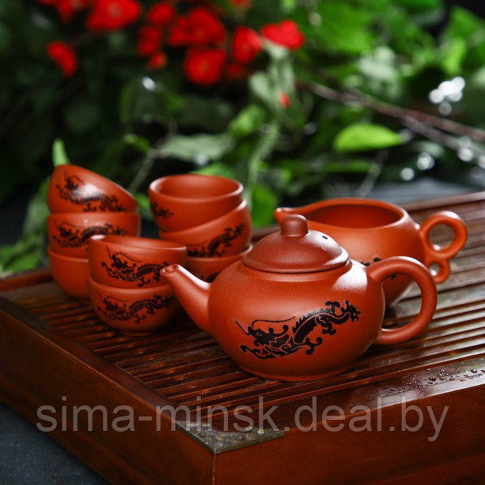 Набор для чайной церемонии керамический «Дракон», 10 предметов: 8 пиал 35 мл, чайник 200 мл, чахай 150 мл, - фото 1 - id-p199622772