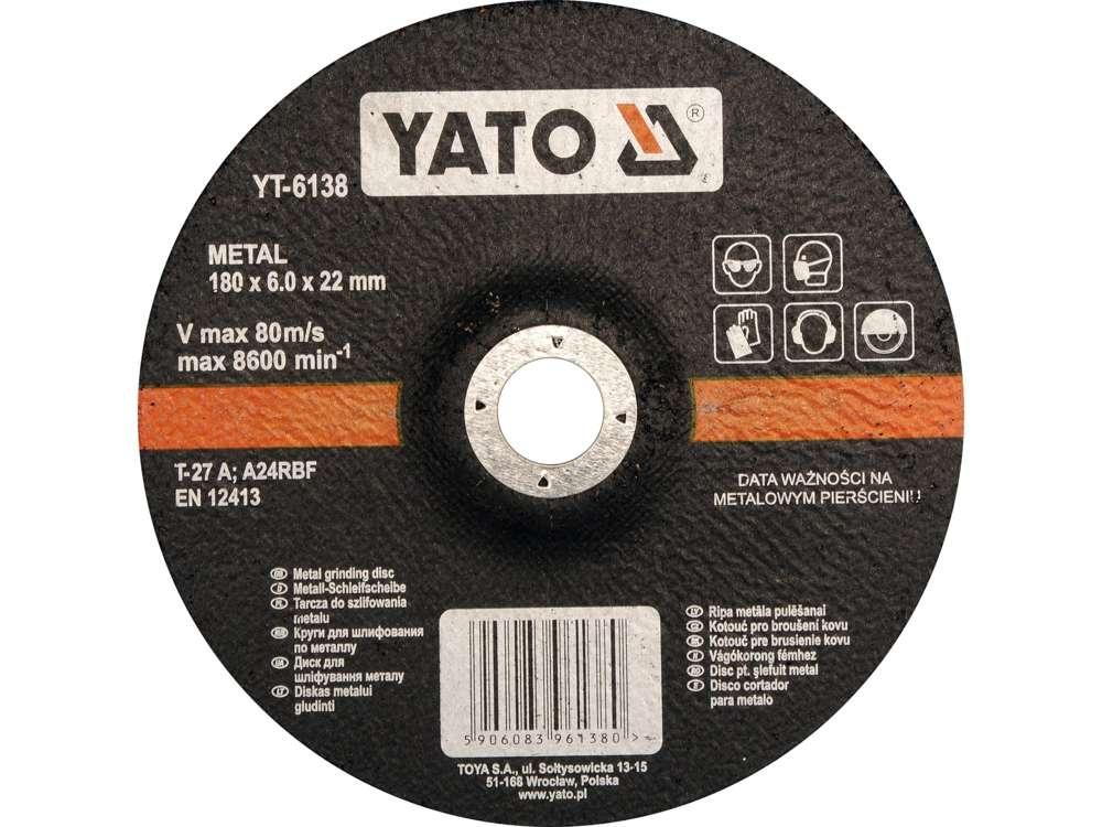 Круг для шлифования металла 180х6,8х22мм "Yato"