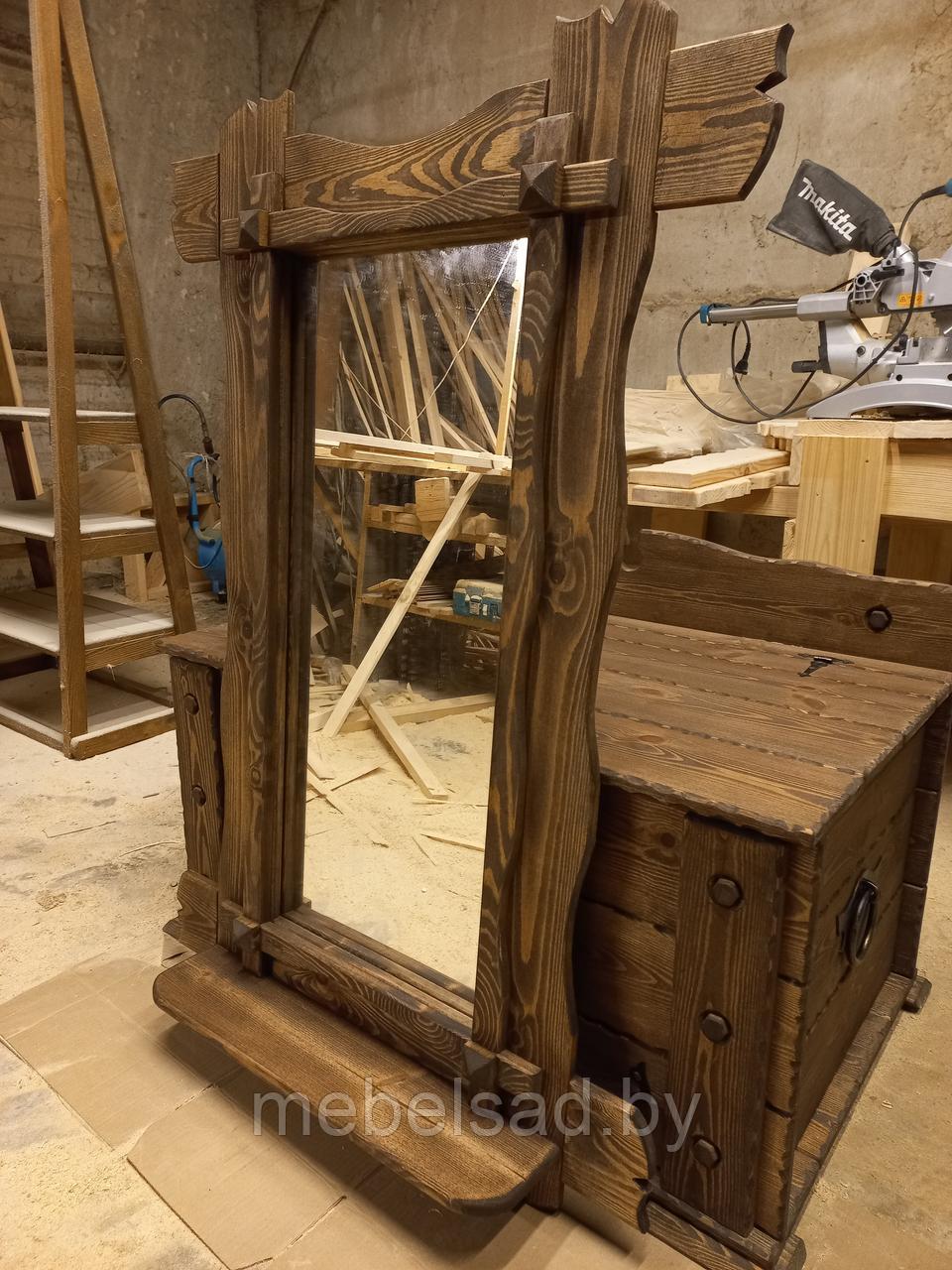 Зеркало настенное с полкой деревянное "Под Старину №1" - фото 3 - id-p199629470