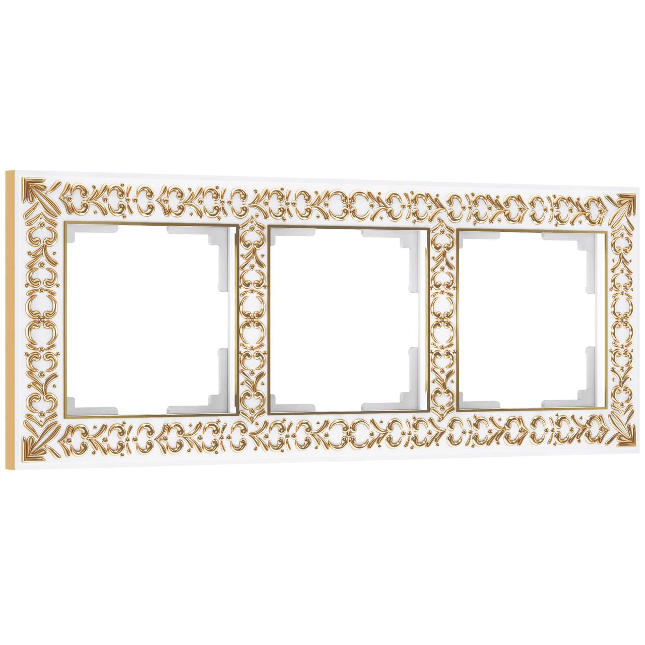 Рамка на 3 поста (белое золото)